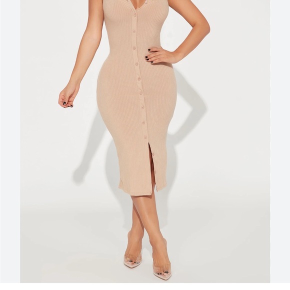 ba&sh Tan Asymmetrical Ribbed Sheath Dress - Picture 9 of 9